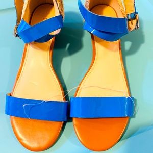 Blue wedge sandals